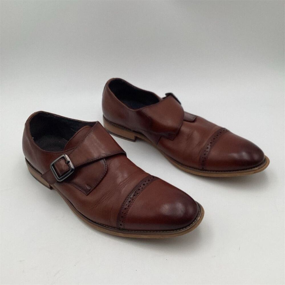 Stacy Adams Cognac Brown Leather Monk Strap Oxfords